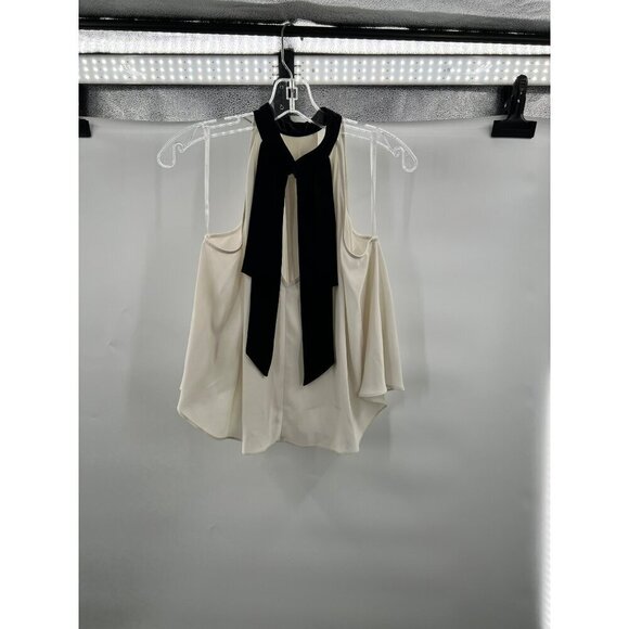BCBGeneration Sleeveless Halter Bow Back Top Cream/Black Womens Size Small - Picture 5 of 10